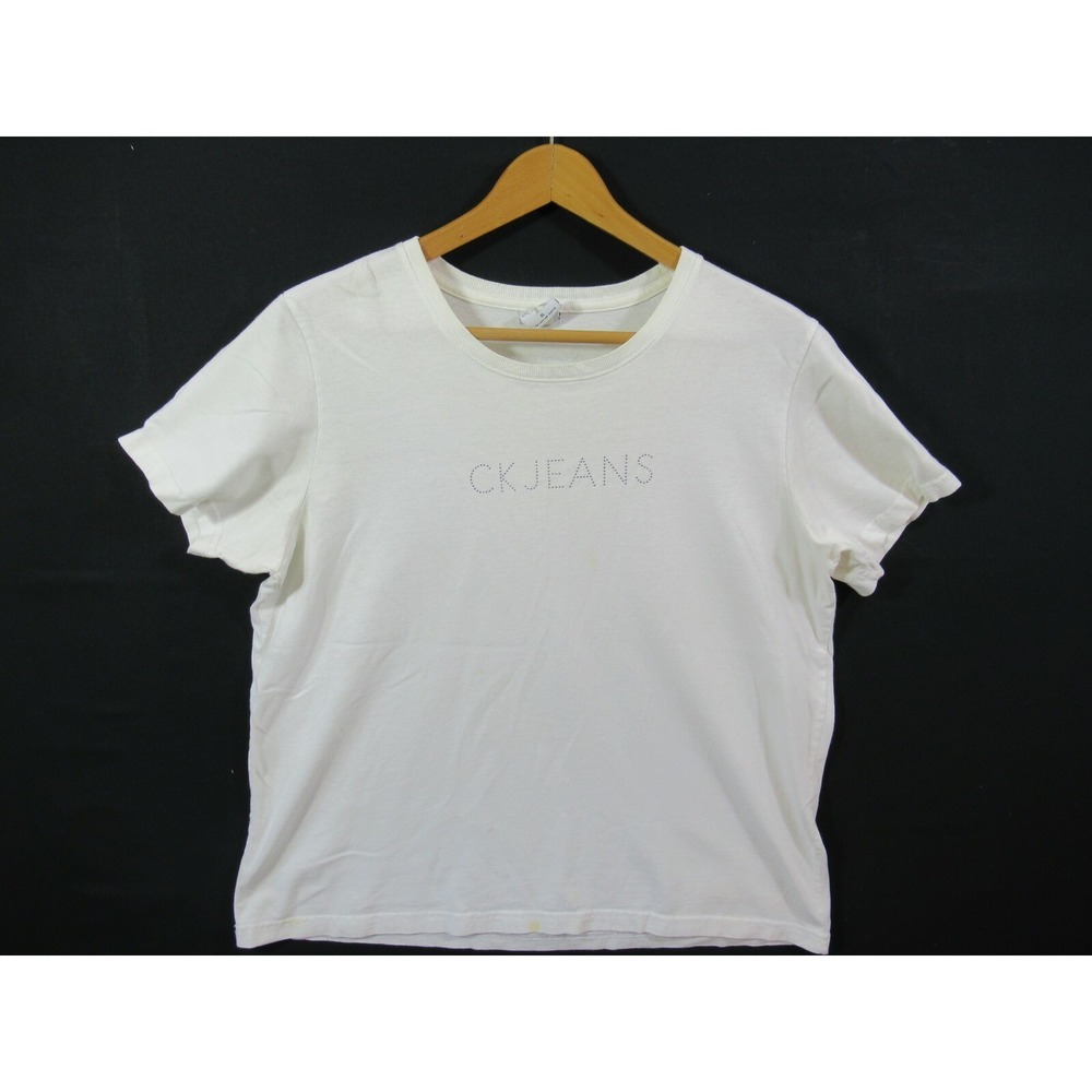 Vintage 90s Y2K Calvin Klein Jeans T-Shirt Women XL White USA CK Logo